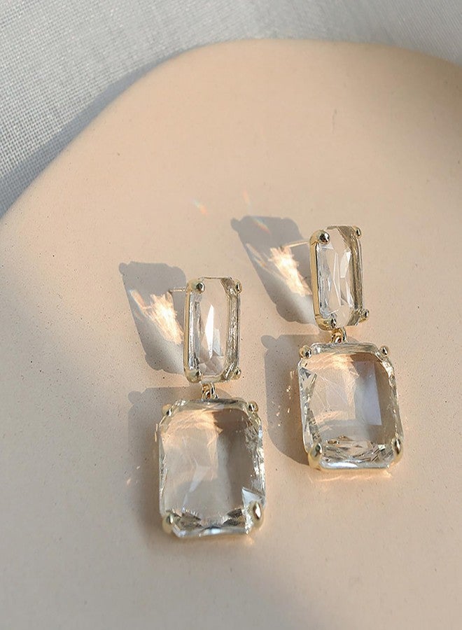 Aktully Crystal Square Earrings for Women Clear Earrings Rhinestone Geometric Earrings Transparent Rectangle Drop Earrings Wedding Bridal Birthday Jewelry Gift for Women (Clear) - Image 5